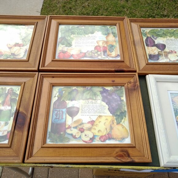 SET OF FIVE WATERCOLOR WINE PRINTS IN STEPPED PINE WOOD FRAMES WITH GLASS - Picture 7 of 16